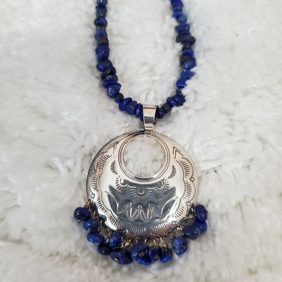 Sterling Silver Lapis Lazuli Gemstone Bead Necklace QT - Picture 5 of 16